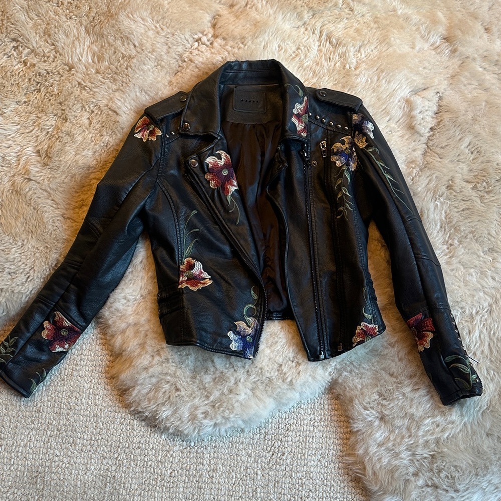 Embroidered Black Leather Jacket